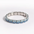 Macro detail of Italian modular bracelet links with blue enamel ocean waves on stainless steel - Ocean Wave Pattern Style (款式1)