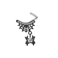 L-shaped nose stud featuring a black spider web and crystal spider dangle charm - Black Spider Style (#5)