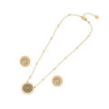 Golden stainless steel turquoise flower jewelry set with necklace and earrings - Hollow Round Turquoise Style (5#)