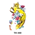 Watercolor animal tattoo sticker featuring vibrant yellow foxes and pink floral patterns - Th-440 / 210*148mm