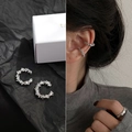 Silver clip-on earrings with crushed silver texture for non-pierced ears, french style - 32271-Silver Grain Silver Texture Pair