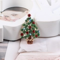 Close-up of a Christmas tree brooch featuring green, red, and blue crystal rhinestones - BR1467 Medium KC Gold Multicolor Tree