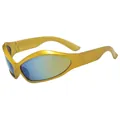 Futuristische Sonnenbrille mit goldenem Rahmen und blau-gelbem Verlaufsglas - Goldener Rahmen Goldene Spiegelgläser