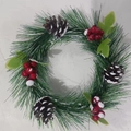 Mini Christmas wreath with green pine needles, snowy pine cones and red winter berries - Snowy Needle and Pine Cone