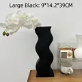 Large black wavy ceramic art vase with matte finish and white orchids for home decor - Large Wave White 9*14.2*39CM