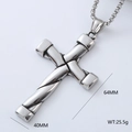 Detailed view of industrial silver cross pendant with twisted metal texture and dimensions - Twisted Texture Cross Style