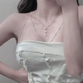 Elegante mehrlagige goldene Körperkette Halskette mit drei Perlenanhängern für Damen - 231203 Körperkette-Silber