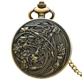 Vintage bronze pocket watch with embossed narcissus flower pattern and slim chain - Bronze - Narcissus Relief