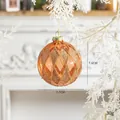Amber glass Christmas ball ornament with gold glitter lattice pattern 7.7cm x 7.6cm - Bronze Diamond Lattice Glass Ball