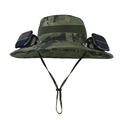 Chapeau solaire camouflage avec double ventilateur et large bord pour protection UV - Encre Vert (12cm Large Bord Double Ventilateur)