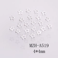 Dettaglio di ciondoli a stella cava argento 4x4mm per manicure fai-da-te e gioielli - Stile Pentagramma Cavo Argento (A519) / 4*4mm