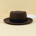 Detailed texture of brown felt pork pie hat with a classic black ribbon band - M (56-58cm) / Coffee Brown