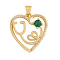Golden stethoscope heart pendant with green gemstone and white zircon accents - Green Stethoscope Heart