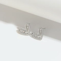 Delicate heart-shaped silver earrings with baguette and round cubic zirconia pavé setting - Large Heart / Silver