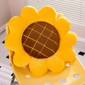 Nordic sunflower plush cushion in vibrant yellow with corduroy texture on yellow chair - 35cm (0.2kg)