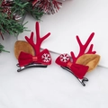 Christmas hair clips featuring red antlers, furry ears, and silver snowflake bows - 16# Red Antler Bow Snowflake Pair Clips