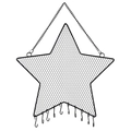 Black star shaped metal jewelry organizer with mesh and hooks for wall hanging - Star Black
