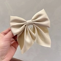 Elegant beige matte satin oversized double-layered bow hair clip with a graceful drape - Beige