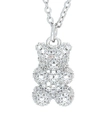 Halskette mit Teddybär-Anhänger aus Silber und funkelnden Zirkonia-Kristallsteinen - Weißgold Farbe-Weiße Zirkonia
