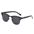 Classic semi-rimless Clubmaster style sunglasses with black frame and dark grey lenses - Glossy Black Grey Lens