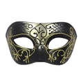 Elegant gold glitter floral patterns on black half face masquerade mask for men - Black & Gold
