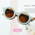 Lightweight mint green round sunglasses for kids with dark brown lenses variant C2 - Blue Frame Tea Lens