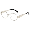 Retro oval metal frame sunglasses in pale gold finish with black non-slip temple tips - Silver Frame Clear Lens