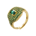 Macro shot of gold square ring with emerald stones and green pave setting detail - Gold Green Zirconia