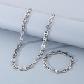 Herren Edelstahl Schweinenase Gliederkette und Armband Set in Silber für Männer - Armband 19CM / Kettenbreite 9mm