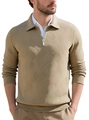 Men's half-zip polo sweater in beige with geometric knit jacquard pattern detail - Khaki