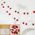 DIY Christmas plush ball garland kit with red, white, and brown 3cm felt balls - 3cm Pom Poms 36Pcs + String & Needle Set / Red + White + Coffee
