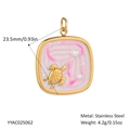 Golden stainless steel ocean pendant with pink wave texture, sea turtle and pearls - Pink Wave Turtle Square Style (YYAC025113)
