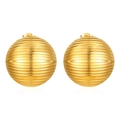Pendientes de esfera hueca en oro de 18K con textura ondulada y brillo metálico pulido - Pendientes de Bola con Patrón de Ondas Oro (MS-383)