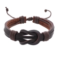 Bruine gevlochten leren armband met een centraal oneindigheidssymbool en trekkoordsluiting - Bruin Drielaags