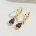 Elegant gold drop earrings with pear-shaped purple crystal charms on white leather - Purple(ES2722-6)