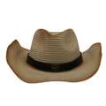 Western straw cowboy hat with gradient weave and bull head leather band ornament - Bull Head Badge Gradient Style / One Size(56-58cm) / Beige (With Wind Rope)