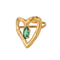 Gold heart ring with marquise green stone and hammered metal texture in vintage style - Hammered Heart Green Stone (JZ7156)