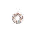 Pink Christmas donut ornament with colorful sprinkles and silver hanging string - Donut Resin Pendant