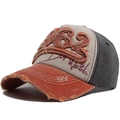 Gorra de béisbol vintage naranja y caqui con bordado 182 y detalles desgastados - Ajustable / Naranja + Negro