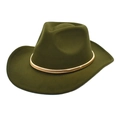 Deep olive green wool western cowboy hat with a gold metal band and felt jazz style - M (56-58cm) / Army Green