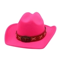 Hot pink western cowboy hat featuring a vintage bull head metal buckle and leather band - One Size / Rose Red