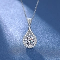 Pear-shaped silver pendant necklace with round center stone on blue silk background - 3-carat Teardrop-shaped Pear-shaped Necklace Xl-97 [with Chain]