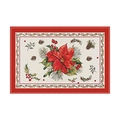 Linen Christmas placemat with red poinsettia, pine cones, and festive holiday berries - Poinsettia Pinecone / Regular Linen