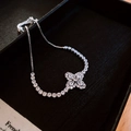Silver flower clover bracelet with white zircons on a black matte jewelry box - Silver Simple Pave Rhombus Flower (4#)