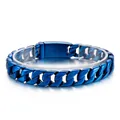 Poliertes blaues Gliederketten-Armband für Herren aus Edelstahl mit flachem Faltverschluss - 22cm / Blau