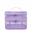Purple double-layer mesh toiletry bag with zipper closures and top handle for travel - Double Layer / Purple