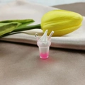 Detail of pink and white miniature ice cream cup charm with metal hook on silk - Rose Pink Ice Cream