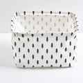 Foldable cotton linen storage basket with black pine tree pattern and side handles - Black Little Tree
