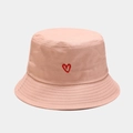 Detailed close-up of heart embroidery on light pink cotton bucket hat with stitching detail - M (56-58cm) / Dusty Pink