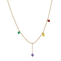 Elegante collar de cuentas doradas con colgantes de gotas de colores y gema púrpura - Circonia Multicolor Oro